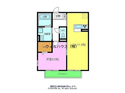 ミナミ浜寺(1LDK/1階)の間取り写真