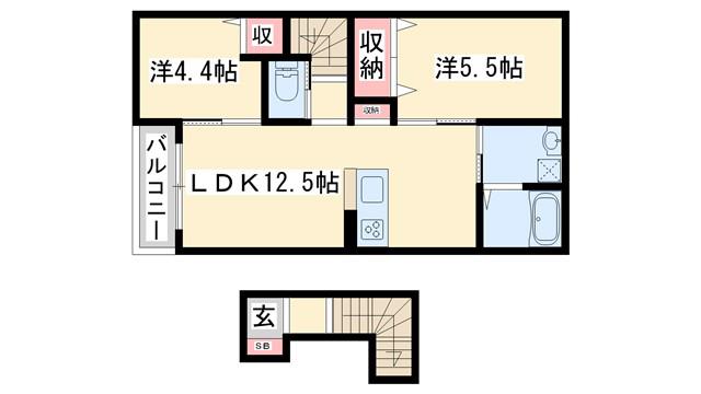 ＪＲ福知山線 相野駅 バス乗車時間：21分 最寄りバス停で下車 徒歩157分 2階建 築1年(2LDK/2階)の間取り写真
