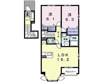 ケープ II(2LDK/2階)の間取り写真