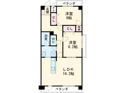 UNBELLE富士見(2LDK/5階)の間取り写真