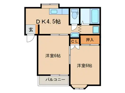 メゾンベルフォーレII(2DK/1階)の間取り写真