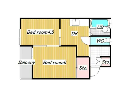 リアルジョイ袖ヶ浦壱番館(2DK/2階)の間取り写真