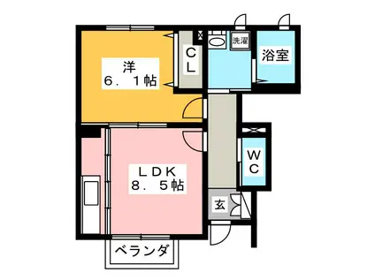 シャローム秦野(1LDK/1階)の間取り写真