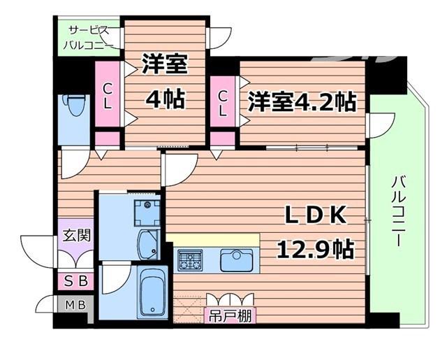 スプランディッド梅田ウエスト(2LDK/12階)の間取り写真