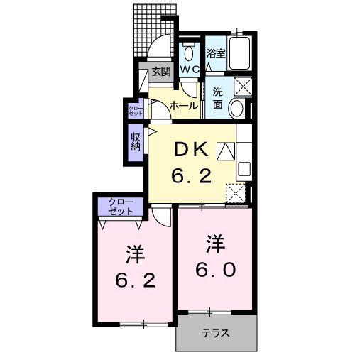 エクセラン三ノ宮B(2DK/1階)の間取り写真