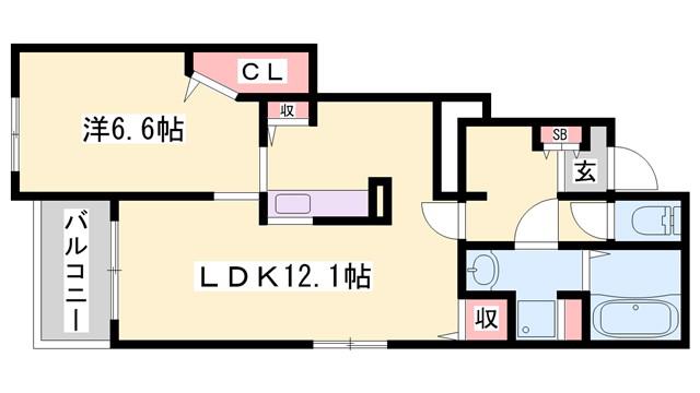 ＪＲ山陽本線 上郡駅 徒歩7分 2階建 築12年(1LDK/1階)の間取り写真