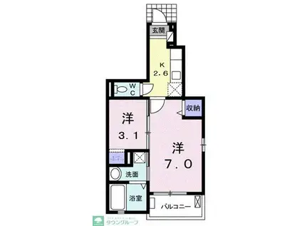 ラフィネIII(1K/1階)の間取り写真