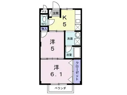 レジデンス萱場B(2K/1階)の間取り写真