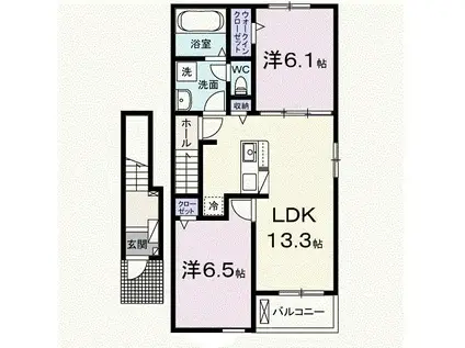 ベーゼン高洲二番館(2LDK/2階)の間取り写真