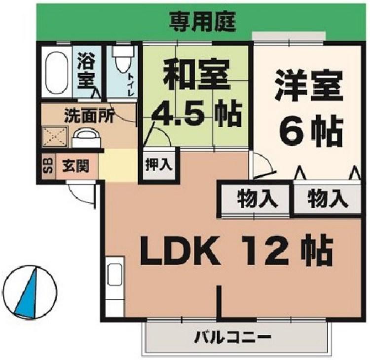 エステート桃山II(2LDK/1階)の間取り写真