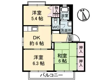 シャイニングテルB(3DK/1階)の間取り写真