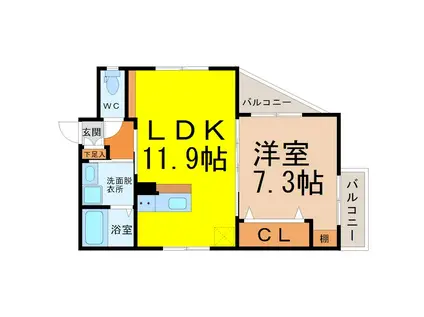 プリムール高蔵(1LDK/1階)の間取り写真