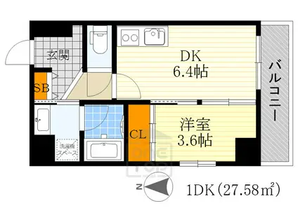 アンフィニ15江坂レジデンス(1DK/2階)の間取り写真
