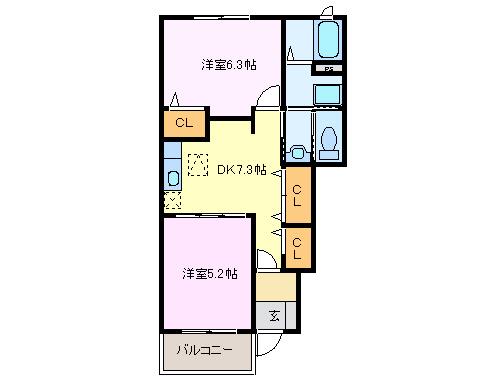シェーネ・パラッツオC(2DK/1階)の間取り写真