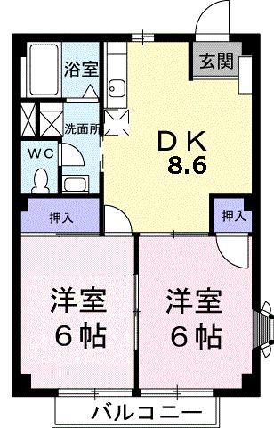 ハッピーハイム(2DK/1階)の間取り写真