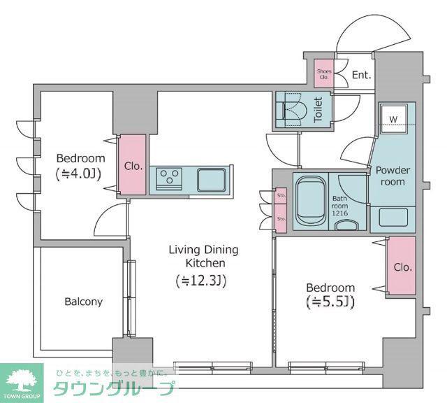 クレヴィアリグゼ日暮里(2LDK/12階)の間取り写真