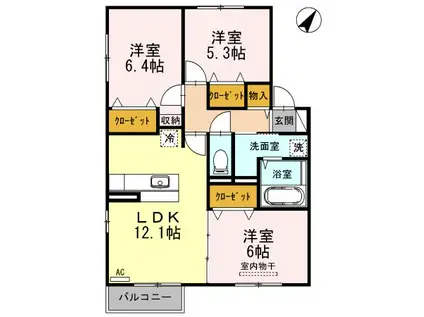 プレフェリート飛香台(3LDK/2階)の間取り写真