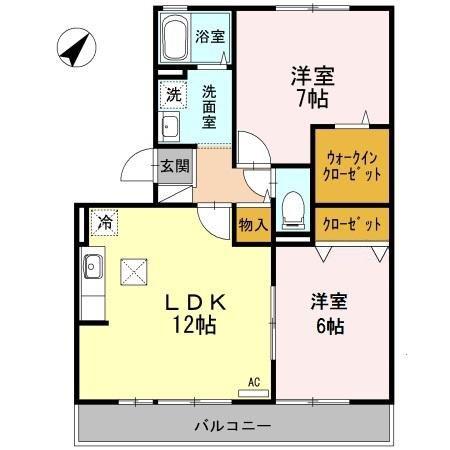 グランドヒル A(2LDK/1階)の間取り写真