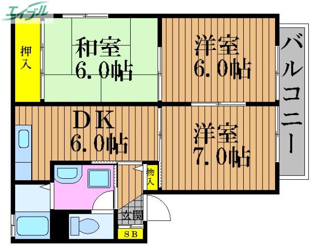 ディアスルシード I(3DK/2階)の間取り写真