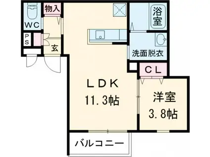 ARCAりんくうII(1LDK/1階)の間取り写真