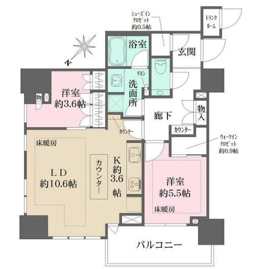 ザ・パークハウス高輪タワー(2LDK/6階)の間取り写真