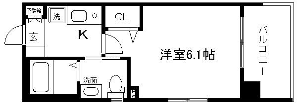 エステムプラザ京都五条大橋(1K/2階)の間取り写真