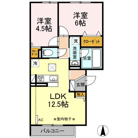コートミカエルB(2LDK/1階)の間取り写真