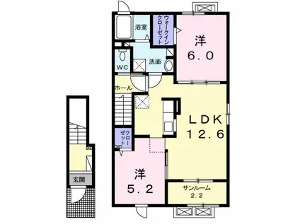 エレガンテ カーサ(2LDK/2階)の間取り写真