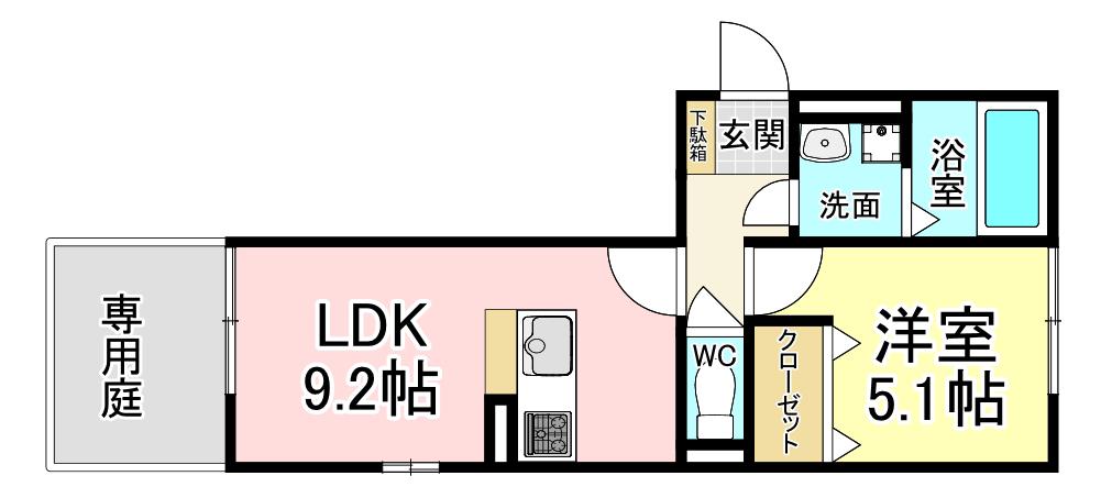 POLONIA WAKAMATSU B棟(1LDK/1階)の間取り写真
