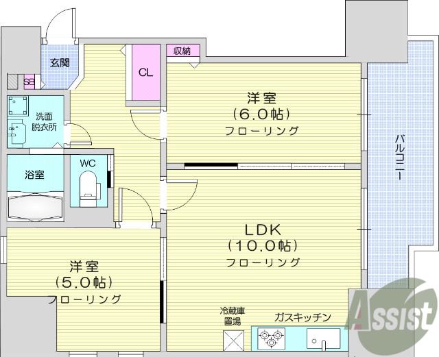 ディオヒルズ二日町(2LDK/5階)の間取り写真