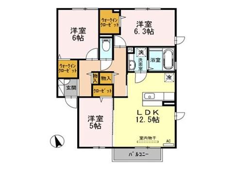 インサイドモート(3LDK/1階)の間取り写真
