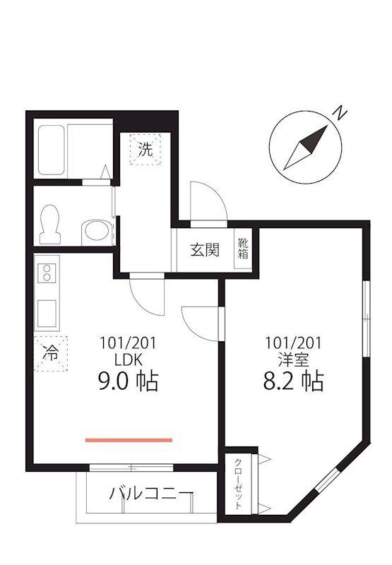 クワイエット クラブ ハウス ミックス生麦(1LDK/2階)の間取り写真