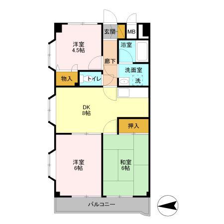 グランシャリオ大宮(3DK/2階)の間取り写真