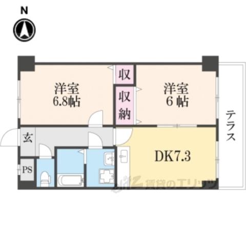 ラ・ルーチェ宝ヶ池(2DK/1階)の間取り写真