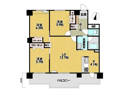アルブレーヴ新椋野(3LDK/5階)の間取り写真