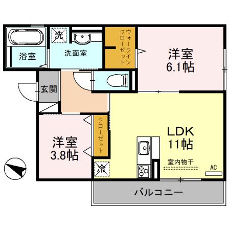 エクセレント曙川東II(2LDK/2階)の間取り写真