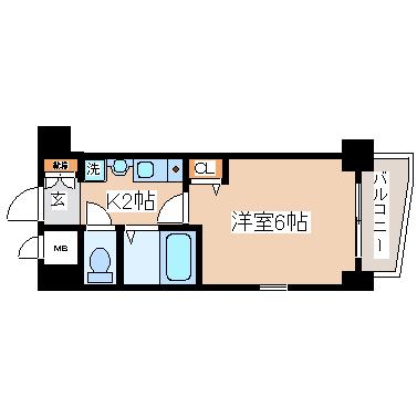 エステムコート神戸元町通(1K/2階)の間取り写真