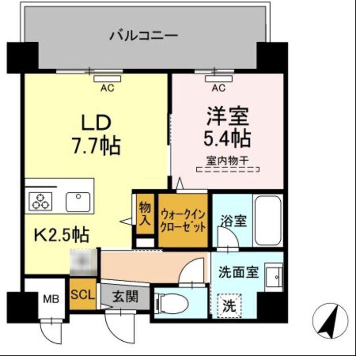 グランデール博多(1LDK/9階)の間取り写真