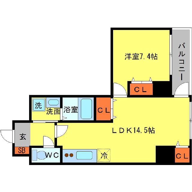 エグゼリエみなと通(1LDK/8階)の間取り写真