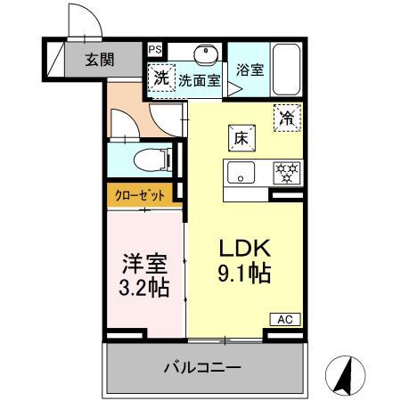 D CREST 田沼3丁目(1LDK/1階)の間取り写真