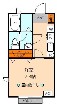 ハイムなゆたII(1K/1階)の間取り写真