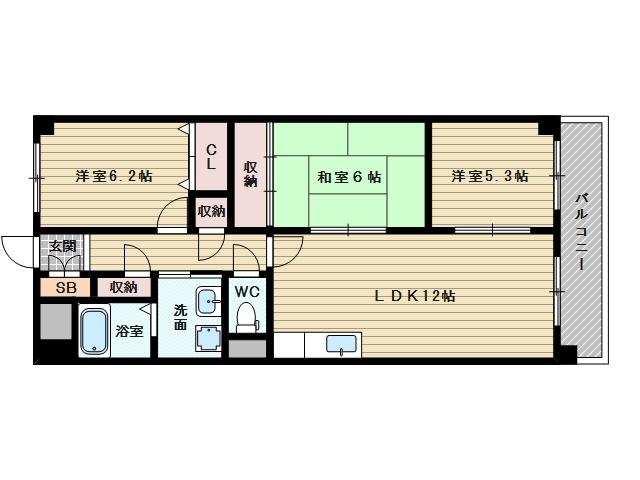 カーム淀川(3LDK/4階)の間取り写真