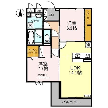 ピース ラ ヴィータ W(2LDK/2階)の間取り写真