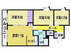 コート大谷地(3DK/7階)の間取り写真