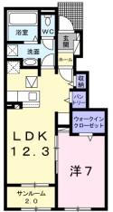 カーサ フォルトゥーナ(1LDK/1階)の間取り写真