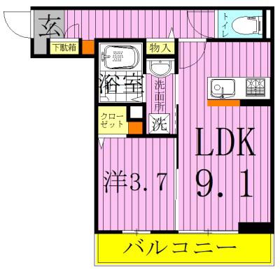 グランバニアB棟(1LDK/3階)の間取り写真