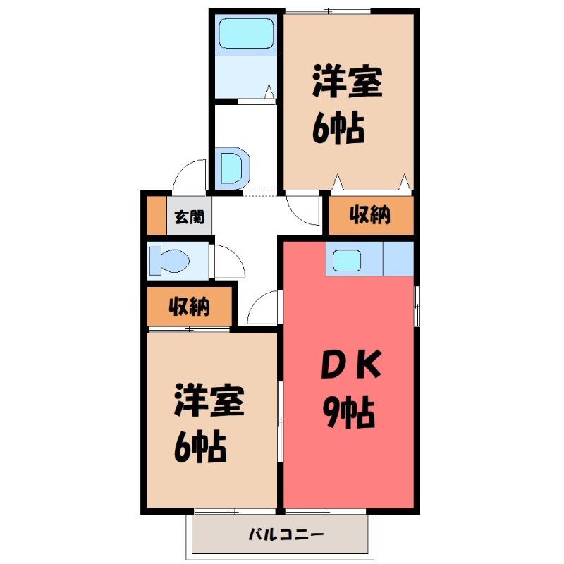 オーラルジュC(2DK/1階)の間取り写真