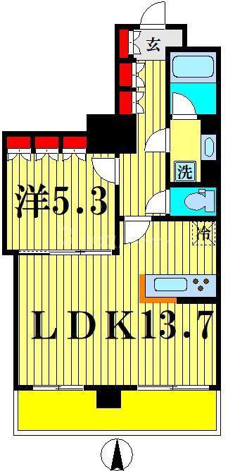 ソライエアイル越谷蒲生(1LDK/7階)の間取り写真