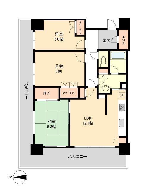 レジディアタワー仙台(3LDK/17階)の間取り写真