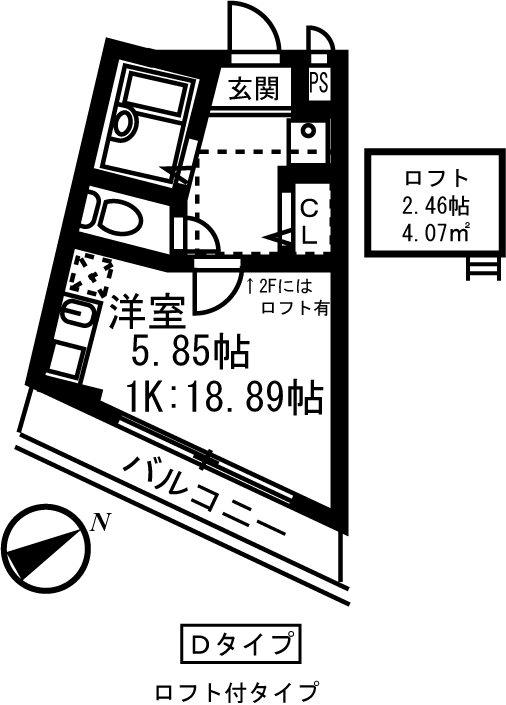 フォセット(1K/2階)の間取り写真